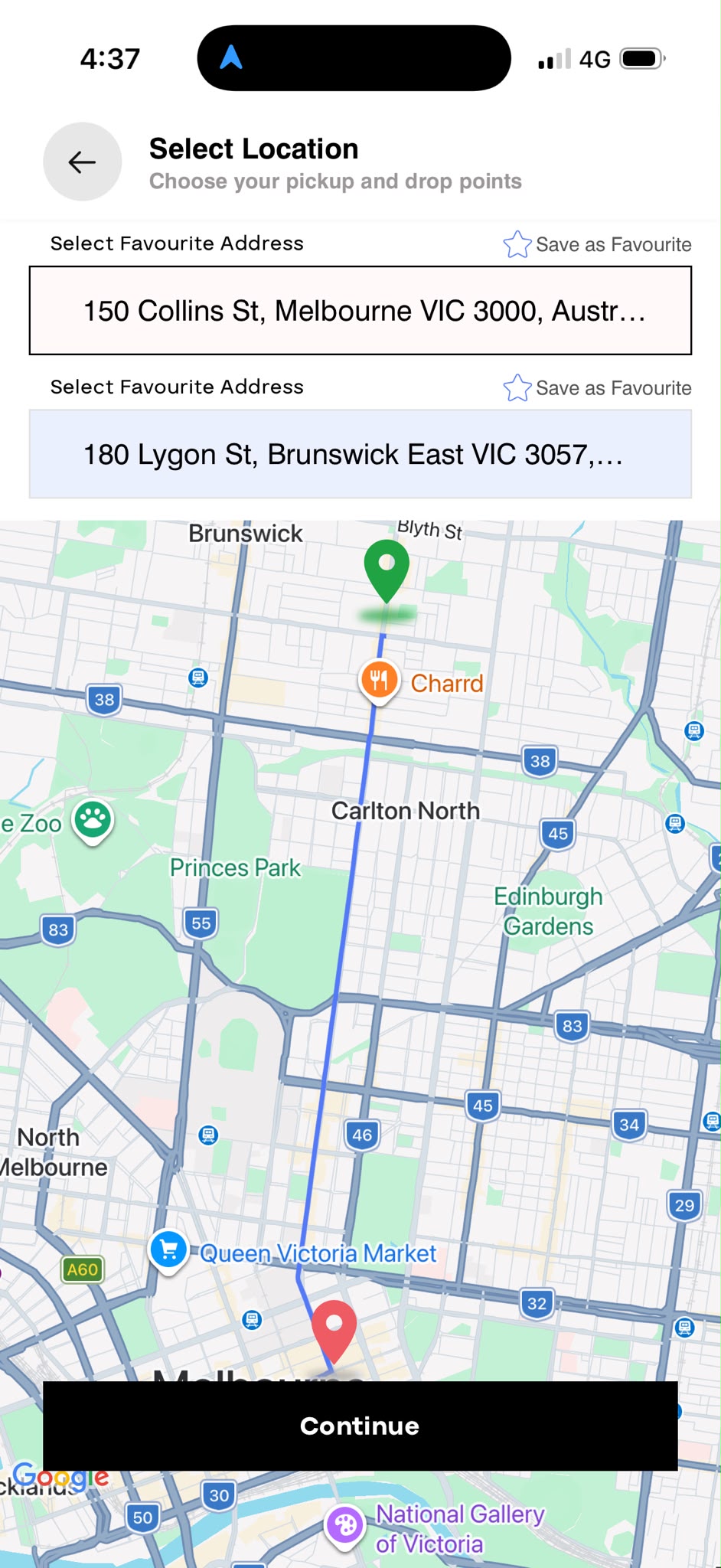 Choose pickup and drop-off address